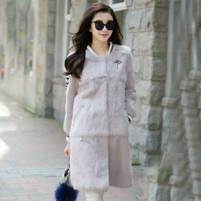Новая высококачественная куртка из натурального кроличьего меха, зимние длинные меховые пальто для женщин, шуба из натурального кролика, верхняя одежда LYW40 - Цвет: Gray
