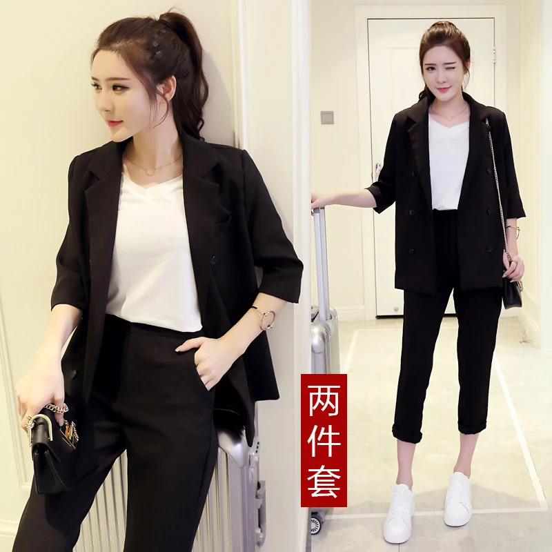 

Spring slim work wear women trouser jacket OL fashion formal blazer with pant set plus size office business suit pants female