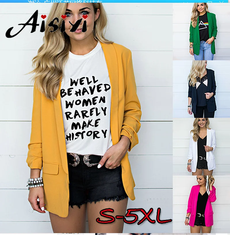 

Aisiyi Women Elegant Blazer Pockets Single Button Long Sleeve Office Wear Coat Women Outerwear Tops Casual Jacket Upper Clothing