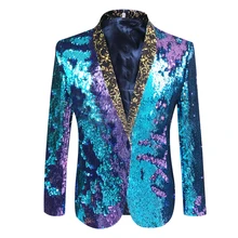 HCF by Air мужские 1 шт без пуговиц модные обычные блестящие фиолетовые синие блестки плоский узор воротник куртки