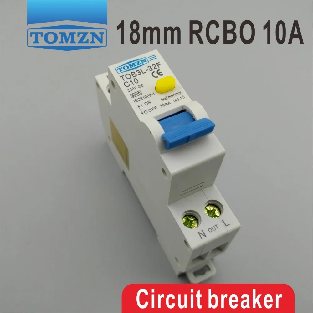 TOB3L 32F 18 мм RCBO 10A 1P + N 6KA выключатель остаточного тока с защитой от перегрузки по