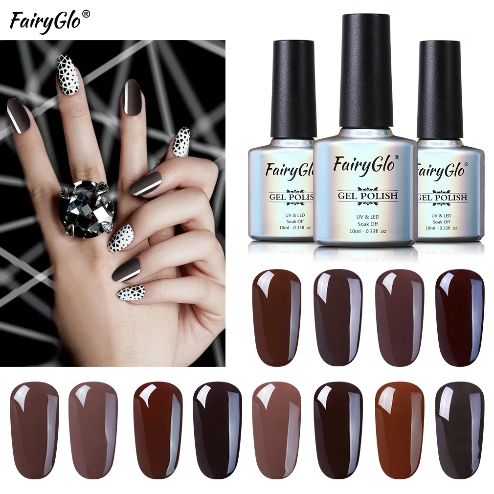 

FairyGlo 10ML Coffee Brown Nail Gel UV LED Paint Gellak Lucky Lacquer Soak Off Semi Perment Enamel Hybrid Gel Varnish Gelpolish