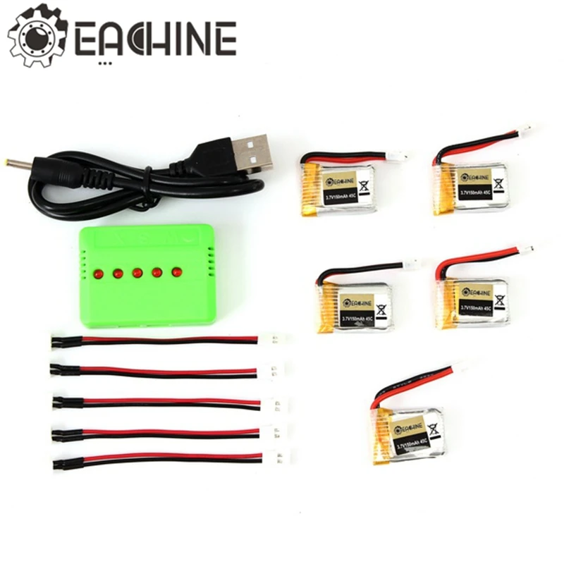 

5PCS Eachine E010-0006 RC Quadcopter Spares Parts 3.7V 150MAH 45C Upgrade Battery Charger Set