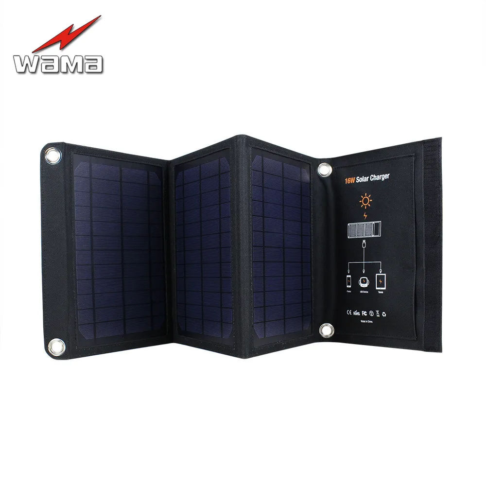 1x Wama 16W PET Solar Panels Charger for Mobile Phones 18650 Batteries Power Bank USB Outdoors Waterproof Foldable 2600mA