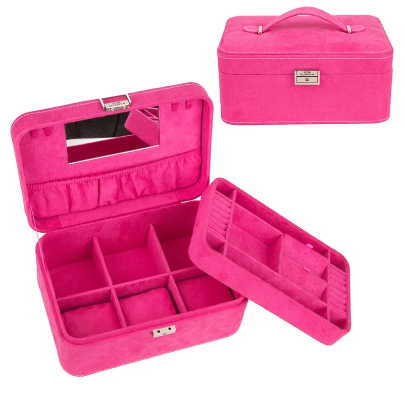 

GUANYA purple Rose Red pink Velvet Jewelry Box Rings Earrings Necklaces Makeup Holder Case Organizer Women Jewelery Storage