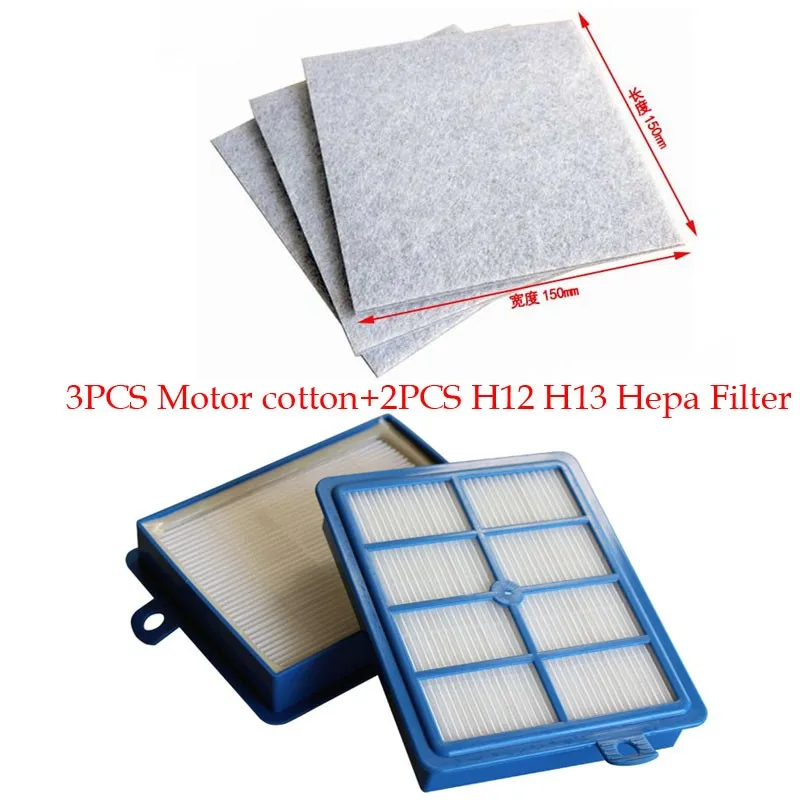 2PCS Hepa Filter H12 H13+3 PCS Motor cotton filter for Philips Electrolux Vacuum Cleaner replacement parts