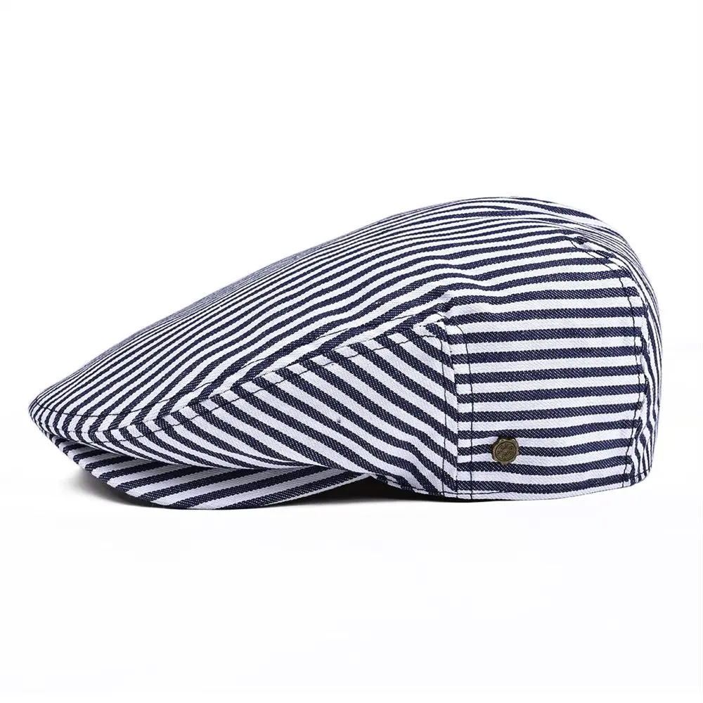 VOBOOM летняя плоская кепка темно-синяя полосатая Кепка плюща s Мужская и женская хлопковая шляпа в стиле Гэтсби газетный берет 149