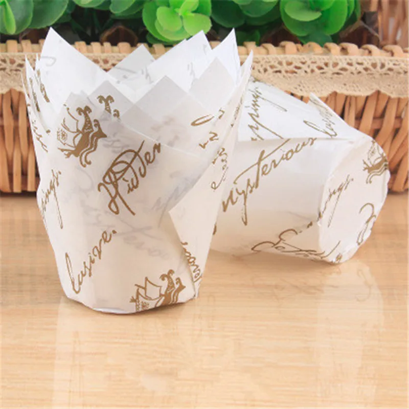 

50pcs Tulip Muffin Cupcake Paper Cups Cake Tray Oilproof Cupcake Liner Baking Cup Case Wedding Caissettes Cupcake Wrapper Paper