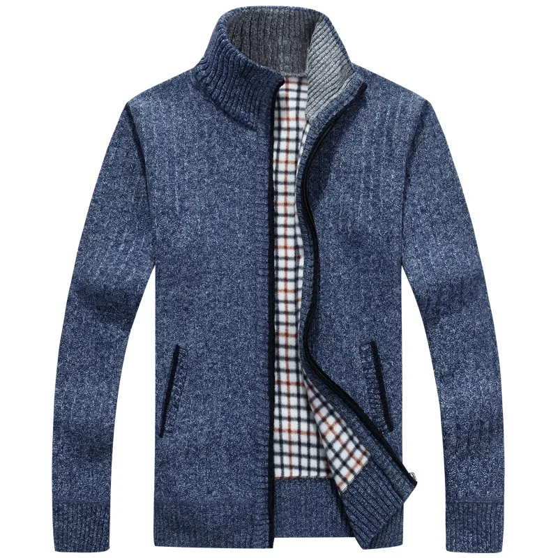 Winter Mens Wool Cashmere Long Cardigan Sweaters Men Brand Turtleneck Zipper Knit Sweater Striped Jumper Knitted Pullover |