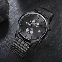 LIANDU Элитный бренд модные мужские часы хронограф черный циферблат Кварцевые часы многофункциональные имитация Нержавеющая сталь