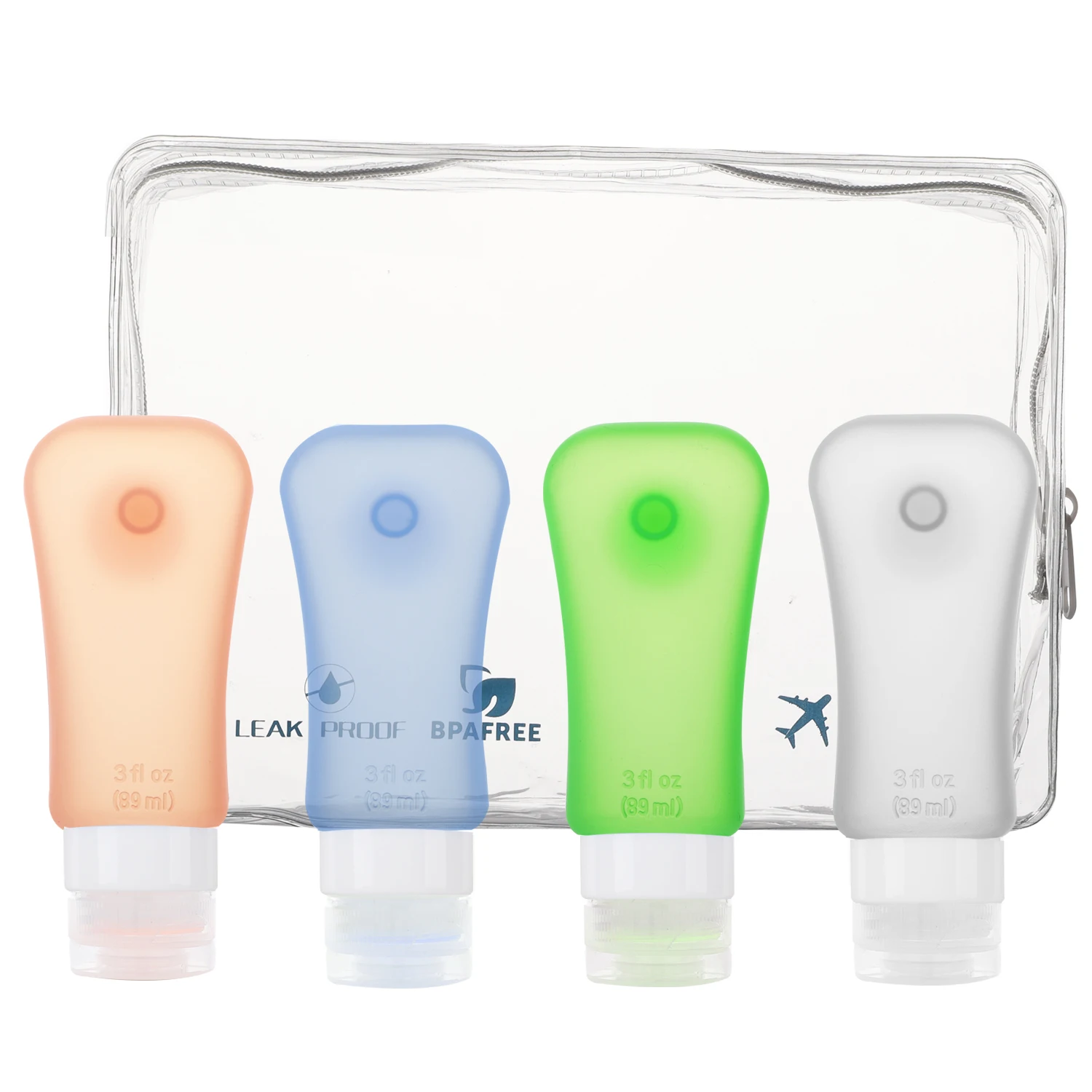 

Travel Bottle Set, [4 Pack] Leak Proof Refillable Squeezable Silicone Travel Bottles with Suction Cup for Shampoo, Conditioner