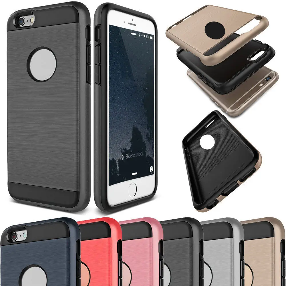 

Luxury Brushed Durable Armor phone Case for iPhone 6 6s Plus Hybrid Rubber Shockproof Protective Cover for iphone 5 5S SE 6Plus