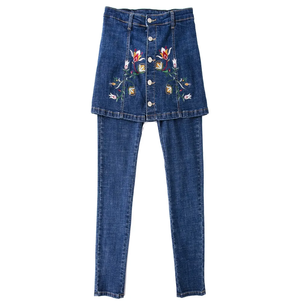 Plus Size Flower Distressed Embroidered Jeans Women Pant