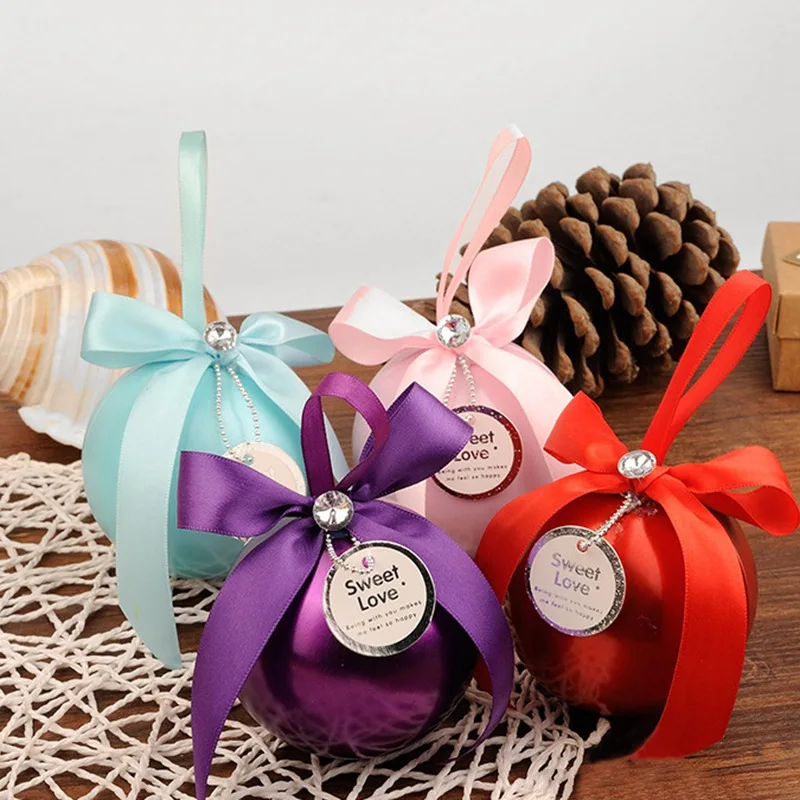 4Pcs/Lot Bonbonniere Wedding Candy Boxes Ball Shaped Sweet Tins Box Bonbonniere Gifts Valentine