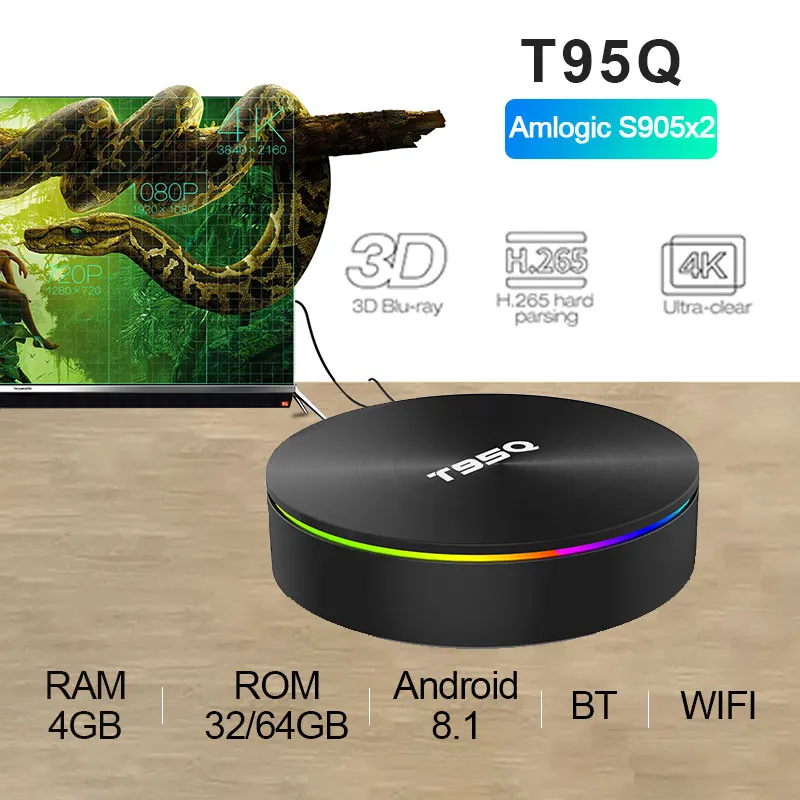 T95Q Android 8,1 TV Box 4 GB 32 GB LP DDR4 Amlogic S905X2 Quad Core 2,4G y 5 GHz dual Wifi BT4.1 1000 M H.265 4 K Media Player tv box - 2