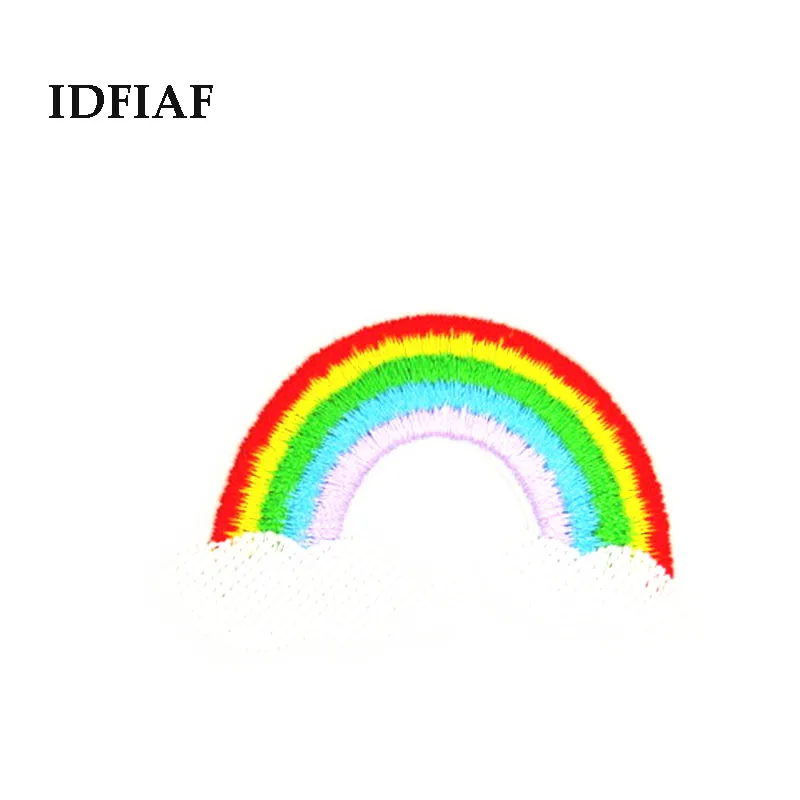 

IDFIAF 10pcs/lot Girls Kids Catoon Rainbow Cloud Embroidery Iron On Patches Clothes Appliques Sew On Motif Badge DIY Clothing