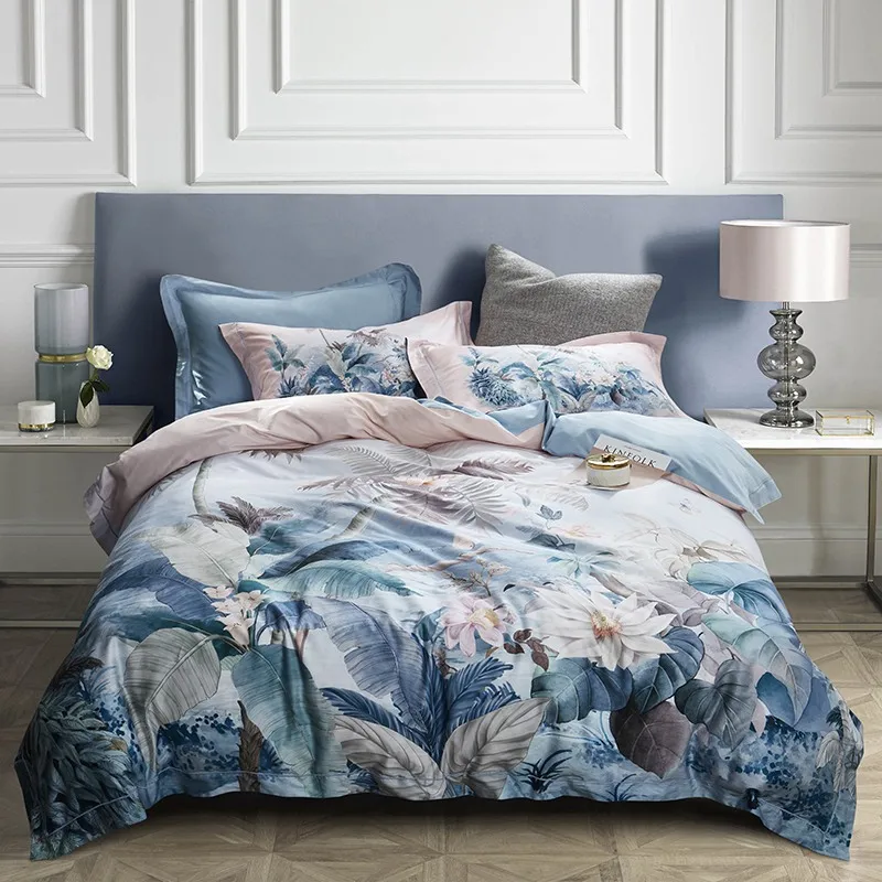 

new 2019 uropean Egyptian cotton bed linen Soft Satin bedding floral pastoral duvet cover pillowcases bedspreads 4pcs sets