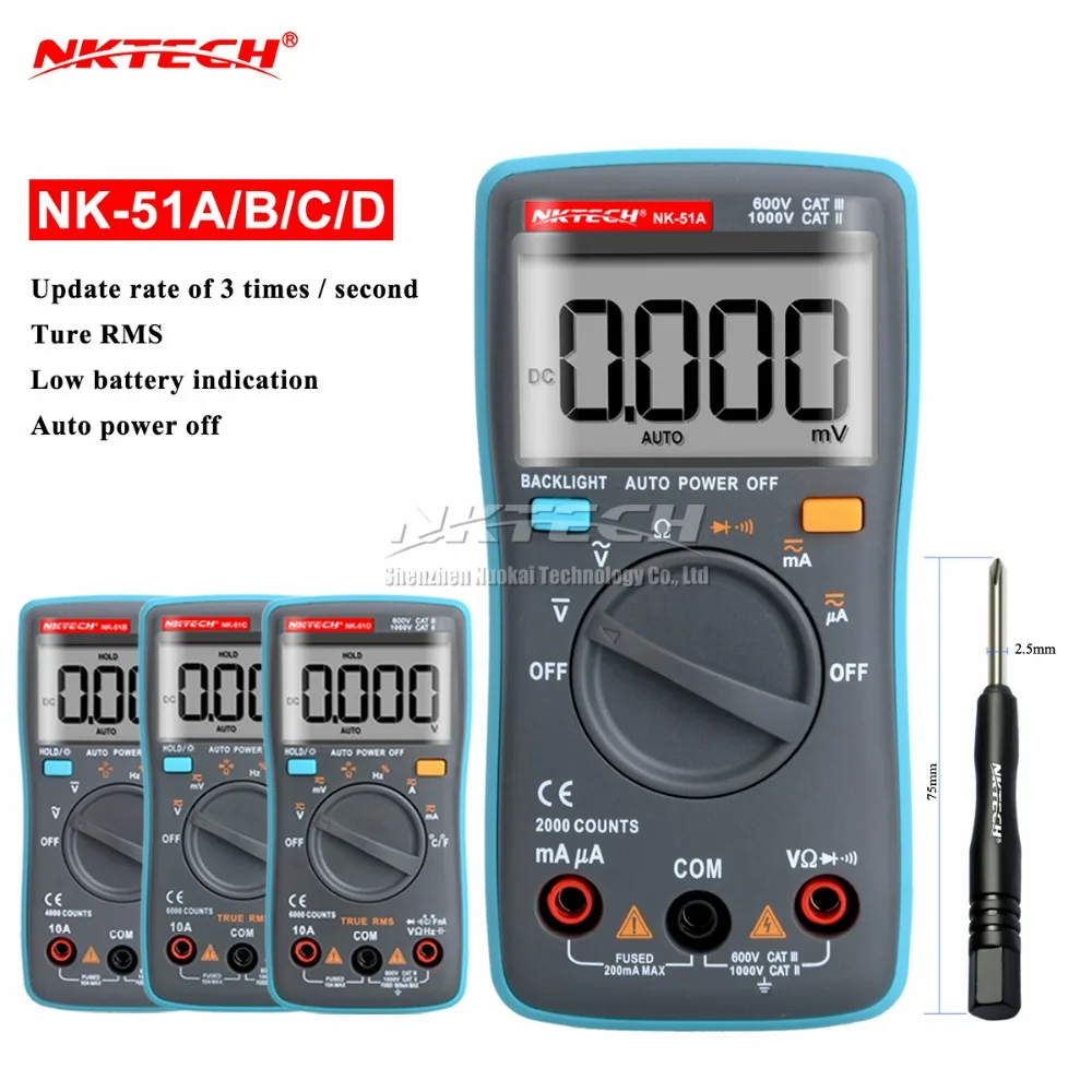 

NKTECH Digital Multimeter Pocket NK-51A NK-51B NK-51C NK-51D True RMS Ammeter Voltmeter AC DC Hz OHM Temperature Electric Tester
