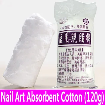 

Nail Art Makeup Cotton Absorbent Disinfect Sterile Cotton in China for Acrylic Nail Polish Remover with Tinfoil Gel Curing 120g