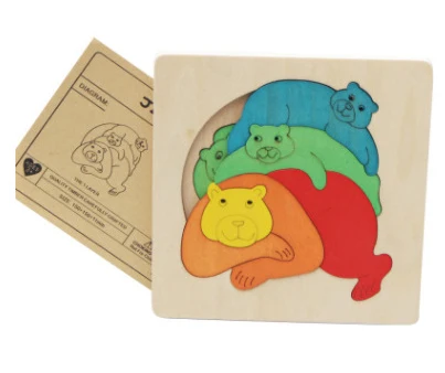 Деревянные 3D головоломки животных коробка многослойная головоломка детей творческие Ранние развивающие игрушки для подарков - Цвет: Bear family