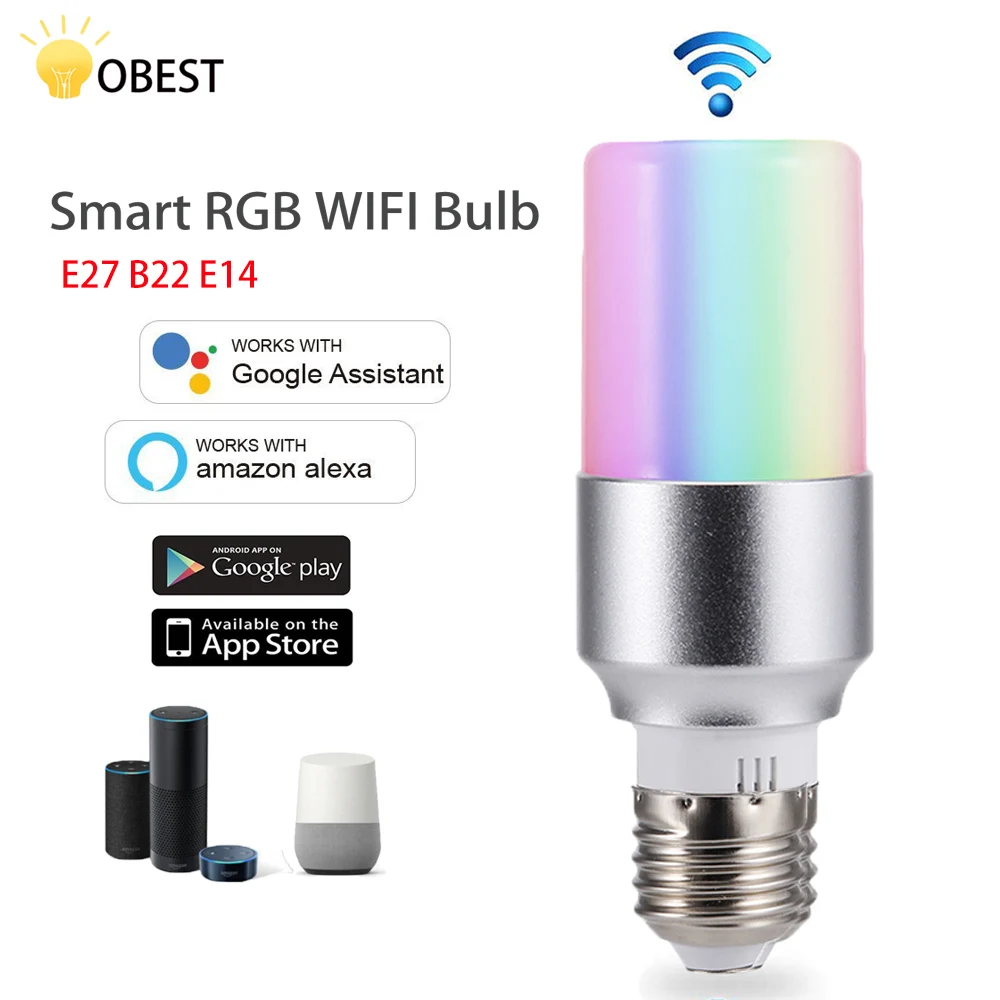 

OOBEST OOBEST 2019 New Smart Light Bulb 7W E27 E14 B22 Base , APP Control WIFI Lamp Bulb , Dimmable Work with Amazon Alexa Google Home