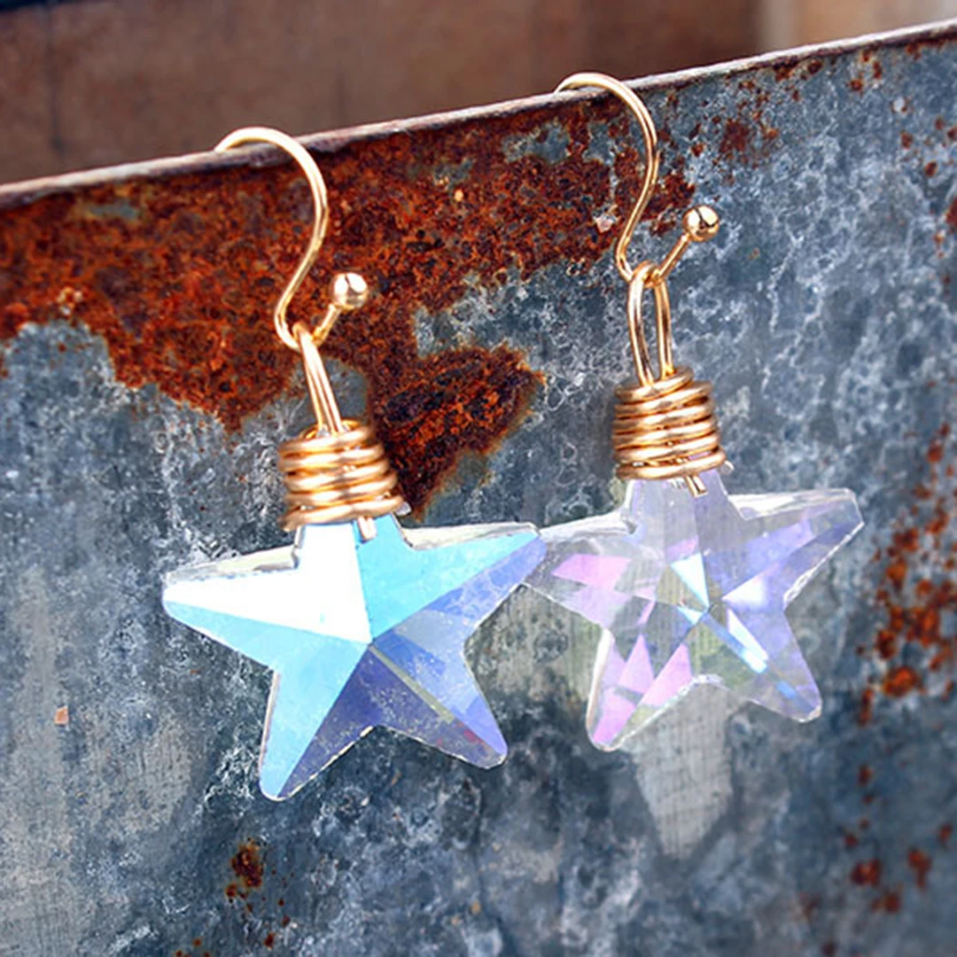 

Handmade Natural Crystal Stone Drop Earring Wire Wrapped Moon Star Shell Heart Dangle Earrings Fashion Women Hook Earring