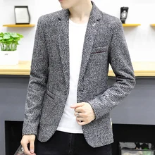 Весенний мужской повседневный костюм куртка маленького размера, корейское производство, Молодежный костюм в английском стиле в полоску, мужское пальто, однобортное, серое, хаки