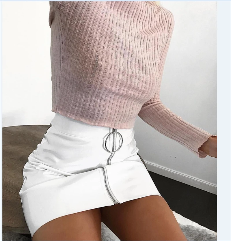 Women Fashion High Waist Skirt Sexy Zip Faux Leather Short Pencil Bodycon Mini Skirt 2019 New Solid White Skirt Women Fashion High Waist Skirt Sexy Zip Faux Leather Short Pencil Bodycon Mini Skirt 2019 New Solid White Skirt