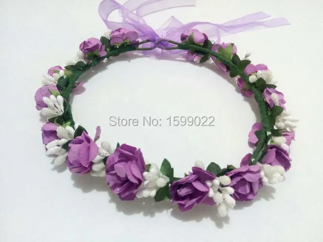 

Adjustable Purple Flower Headband White Berries Paper Rose Basket Girl Bridesmaid Headwear Floral Crown Wedding Photography Prop