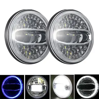 

YAIT New 2pcs 7inch LED Round Headlight Blue turn signal White DRL Hi Low Beam for Jeep Wrangler JK TJ LJ lada niva