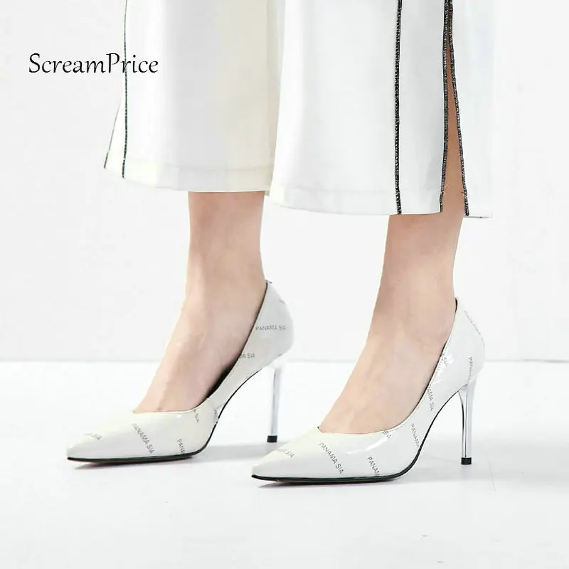 

Sexy Thin High Heel Woman Genuine Leather Pumps Fashion Pointed Toe Party Lazy High Heek Shoes Ladies Black White