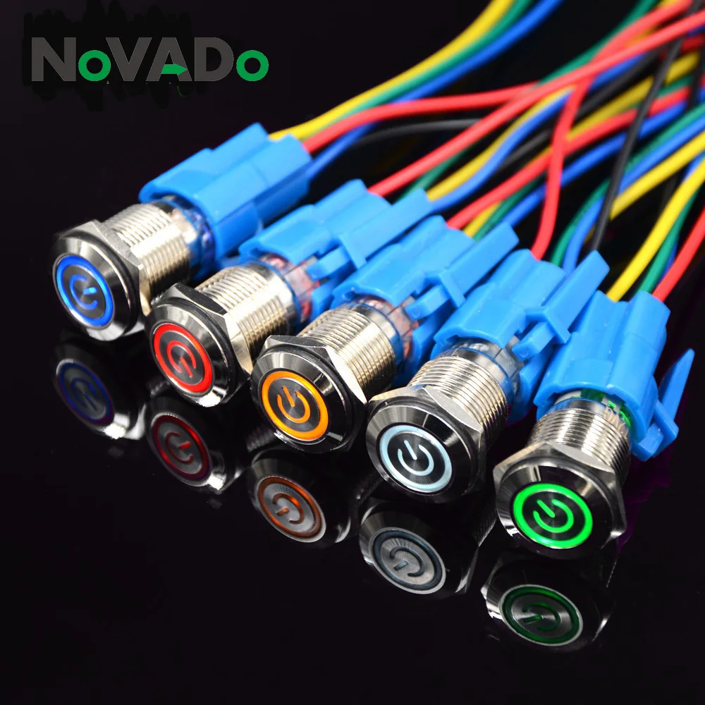 

16mm Latching Waterproof Metal Push Button Switch LED light 3V 5V 6V 12V 24V 36V 48V 110V 220VRed Blue Green Yellow White Button