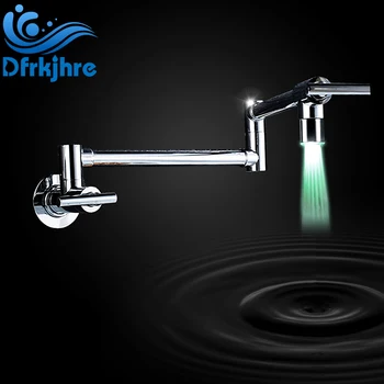 

LED Swivel Kitchen Faucet Rubber Single Handle Faucets Faucet 360 Degree Rotation Faucet Kitchen TapCrane Pot Filler Wall Mount