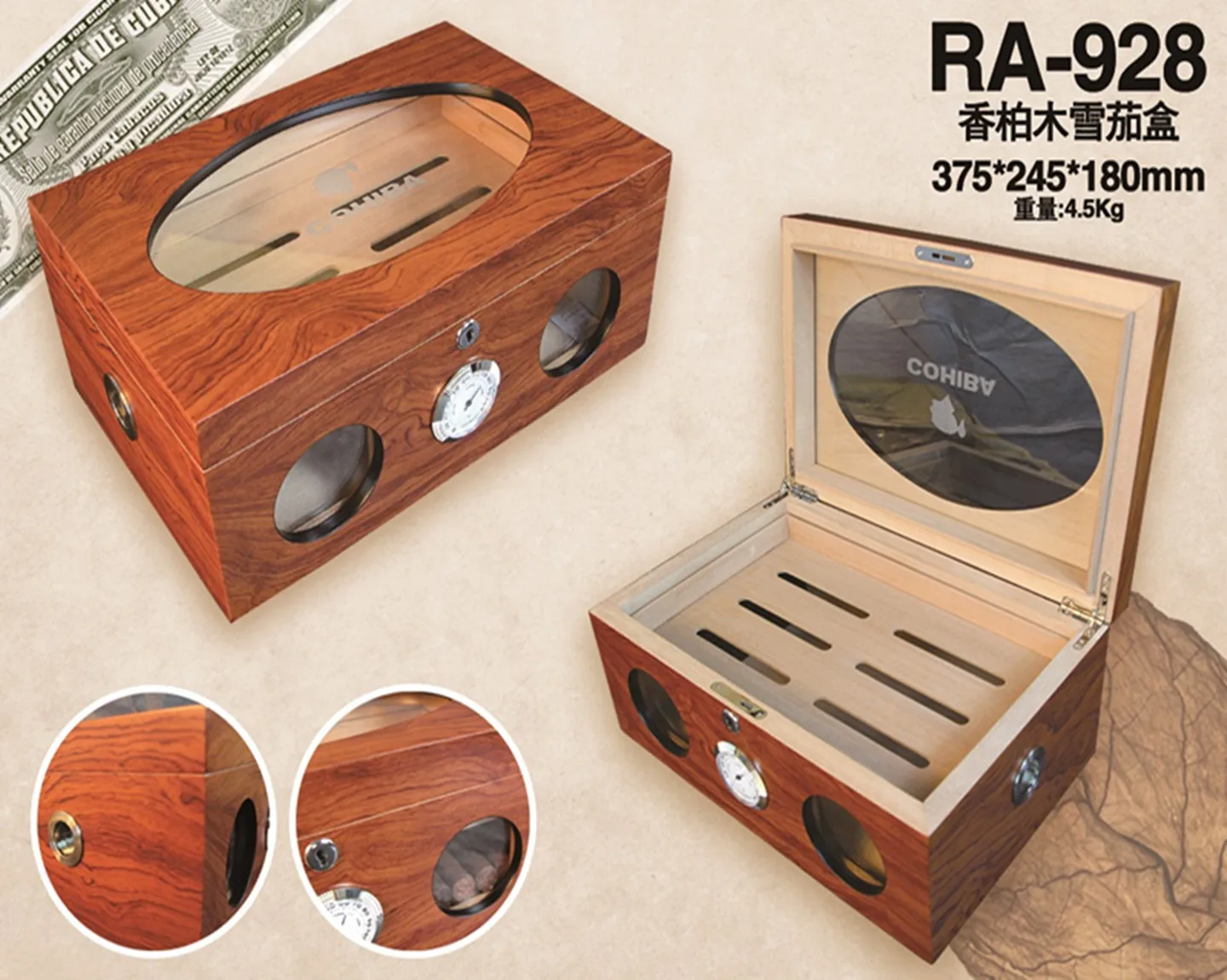 

COHIBA Spanish cedar cigar-scented cigar box Cigar Case Humidor With Hygrometer And Humidier