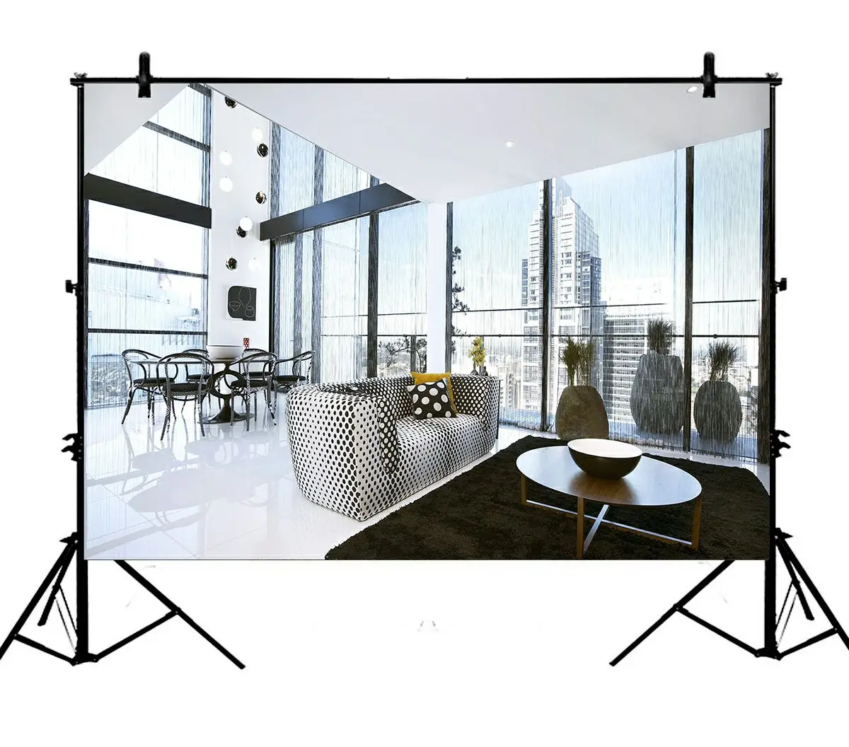 

5x7ft Office Room Sofa Table Carpet French Sash Cityscape Polyester Photo Background Portrait Backdrop