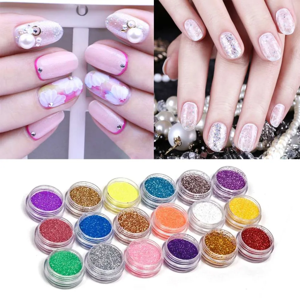 18 Цвета Nail Art Блеск порошок пыли украшение комплект для Акриловые Советы УФ гель DIY Прямая доставка Оптовая ногтей Блеск