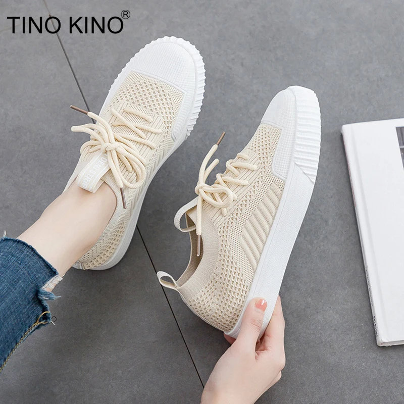 

TINO KINO 2019 Women Mesh Lace Up Flats Autumn Vulcanized Loafers Breathable Hollow Out Female Casual Ladies Fashion Shoes