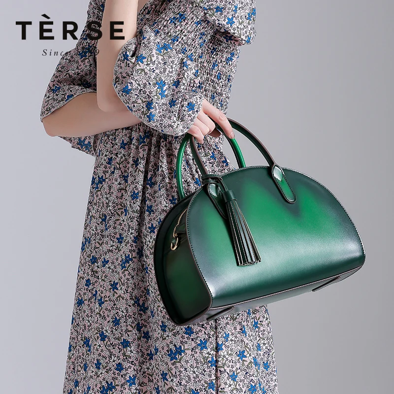 TERSE_ женские сумки ручной работы из натуральной кожи красного/зеленого цвета женские Сумки Роскошные половина сумка в форме Луны сумка Customiz сервис 473