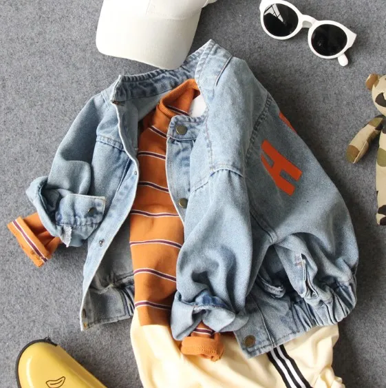 only denim jacket От 2 до 8 лет, новинка года, Весенняя джинсовая куртка с буквенным принтом для мальчиков весенне-осенняя одежда для мальчиков - Цвет: only denim jacket