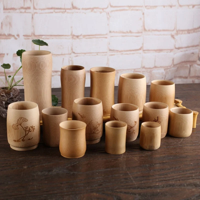 

Japan Teaism Engraving Tea Cup Natural Bamboo Joint Wine Tea Cup for Home Tea Table Decoration Tea Ceremony Lotus Magpie Cupss
