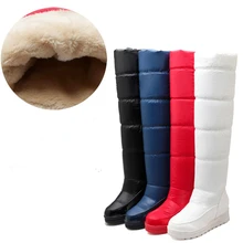 Зимние сапоги ботфорты женская теплая зимняя обувь на меху женские однотонные водонепроницаемые нескользящие ботинки с плюшем на танкетке Botas