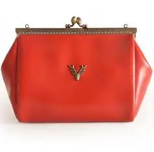 Handmade Bag Deer Vintage Solid Brief Shoulder Cross-Body Metal Frame Wine Red Black Horse Mouth Gold Bag Phone Pocket Handbags
