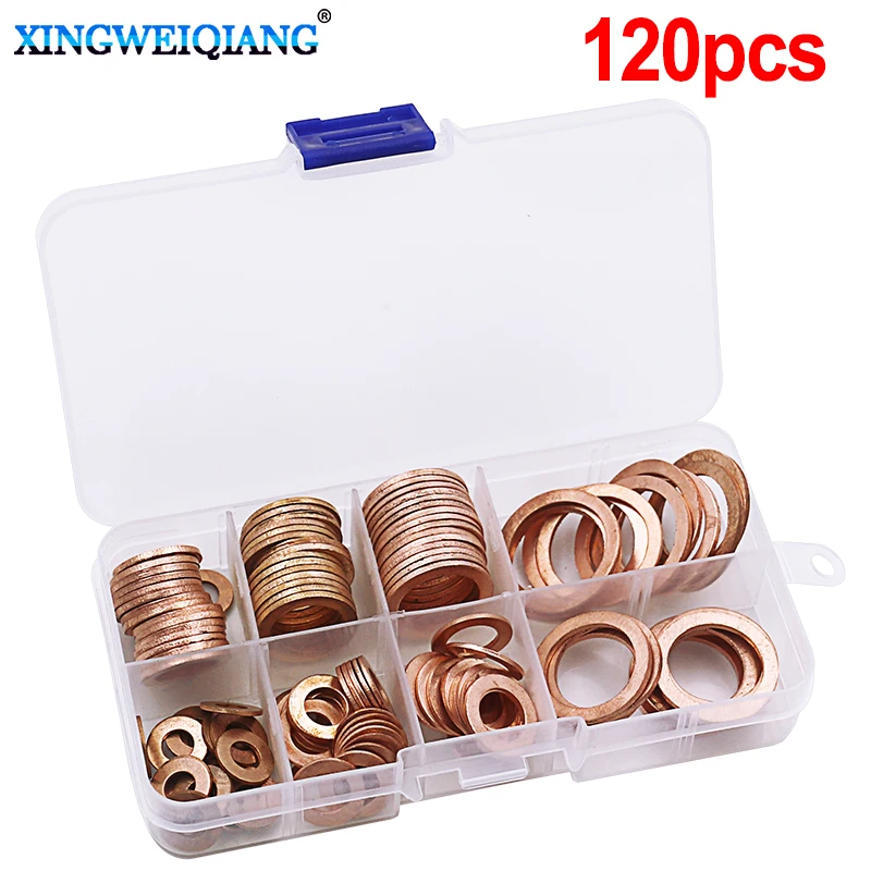 

120pcs Assorted Solid Copper Garage Engine Washer Car Repair Tools Oil Seal Sheet Gaskets with box for Hardware Accessories