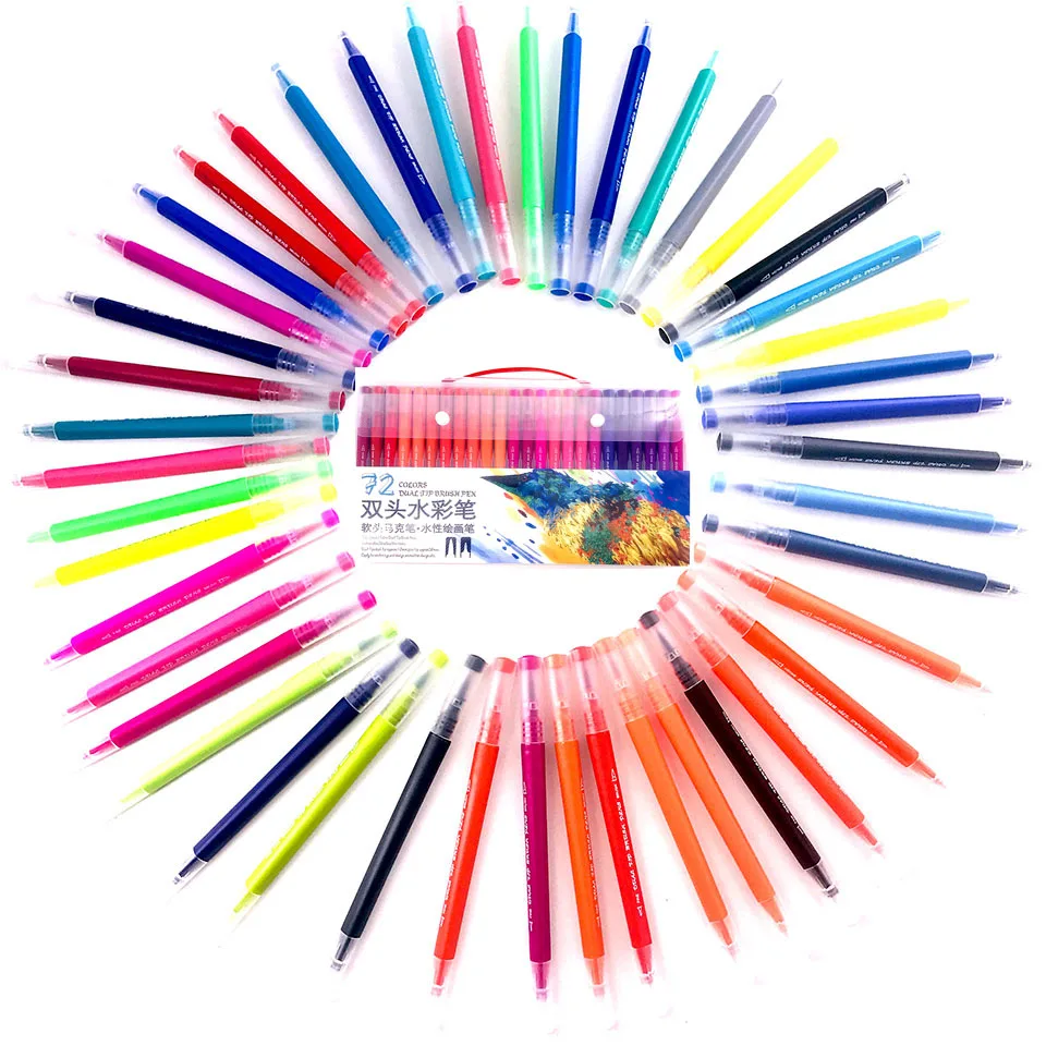 

72PCS Colorful Pens Dual Tip Brush Marker Pen Watercolor Fine Liner Art Markers For Coloring Drawing Painting Calligraphy