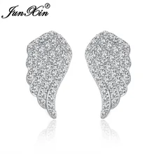 JUNXIN милые крылья ангела серьги-гвоздики с цирконом Настоящее серебро 925 пробы ювелирные изделия для женщин новогодние Двойные серьги