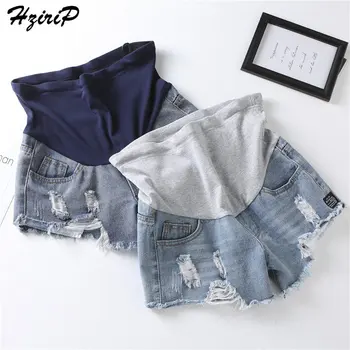 

HziriP Summer Maternity Hole Denim Women Fashion Plus Elastic Waist Pregnancy Care Belly Short Pants