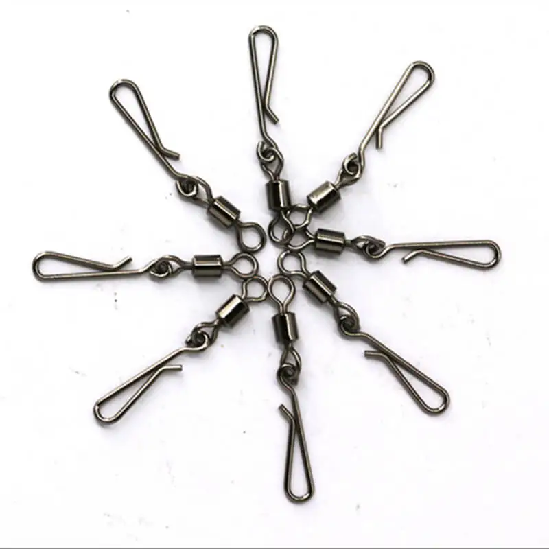 

100pcs 2#-12# Fishing Rolling Swivel Connector with Hanging Snap Fishhooks Connector Tackle super tention All Salt Fresh Water