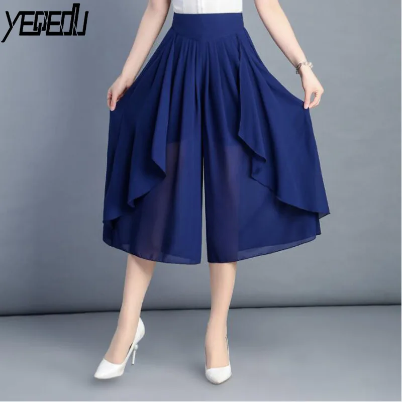0401 2018 Pants Skirt Loose Wide leg pants Plus size High waist Solid