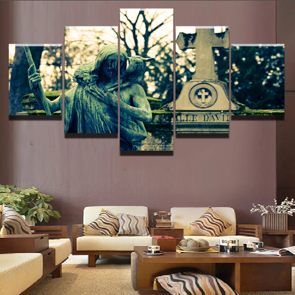 Frame Living Room HD Printed Wall Art Pictures Painting 5 Panel Religious Christian God Jesus ...