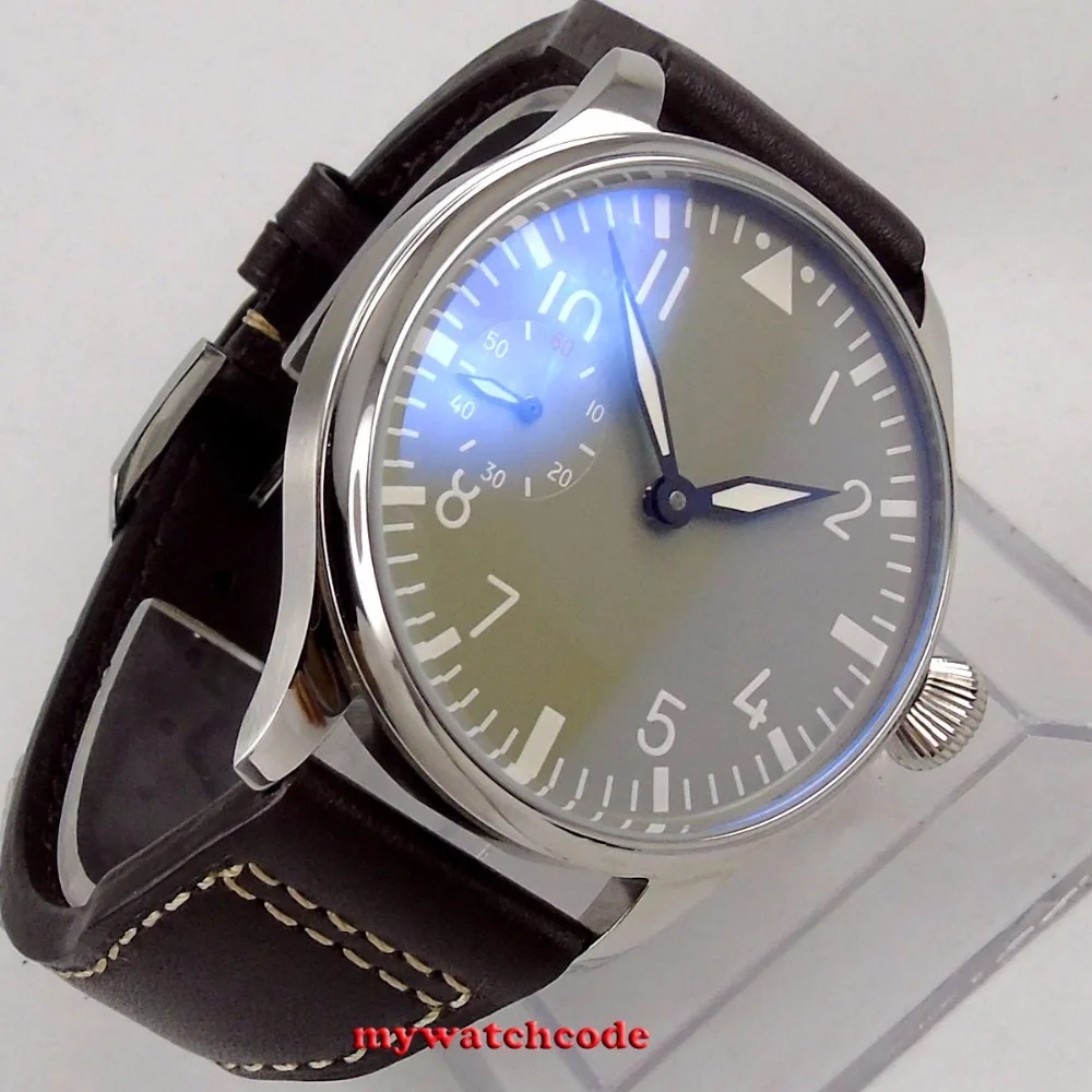 

44mm orologio PARNIS gray dial 6497 movement Mechanical hand winding Casual Leather mens watch P458C